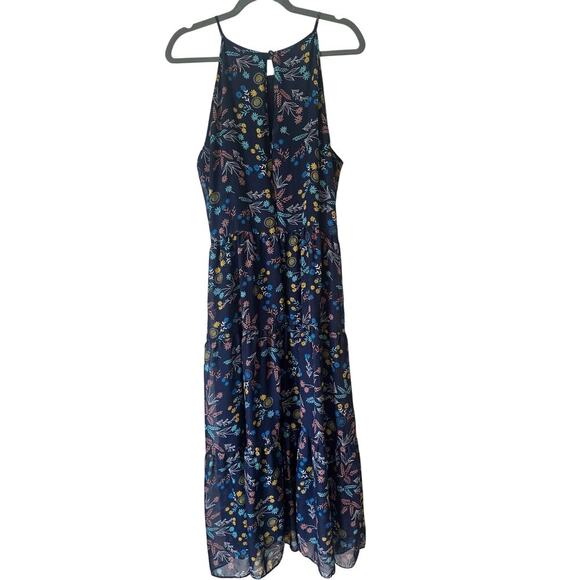 Karin Stevens Floral Midi Dress Size 14 Navy Boho Sleeveless with Crochet Trim - Picture 2 of 5